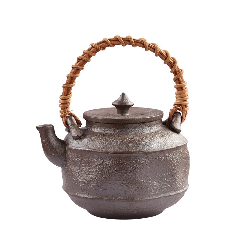 BRJapanese Style Rust Glazed Teapot Creative Ceramic Kung Fu Tea Set Office Portable Small Teapot Retro Tea Ceremony AccessoriesEY