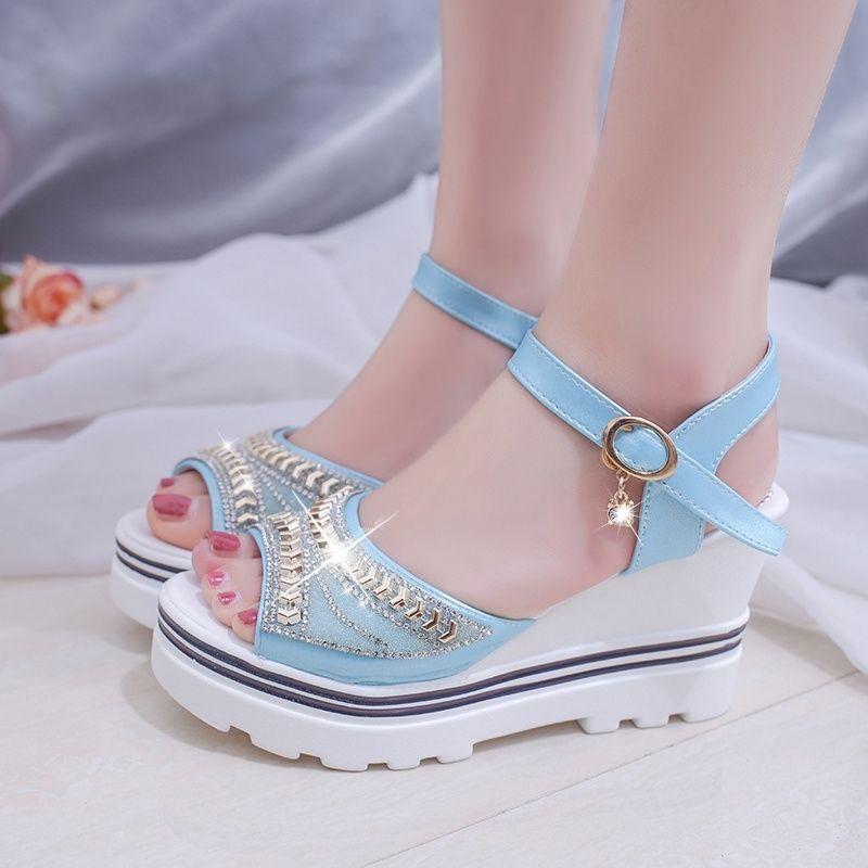 Fashion Women's Sandals Super-high Heel Wedges Ladies Shoes Diamond Designer Low Price Summer 2025 Offers Sale Wholesale Casual Vintage