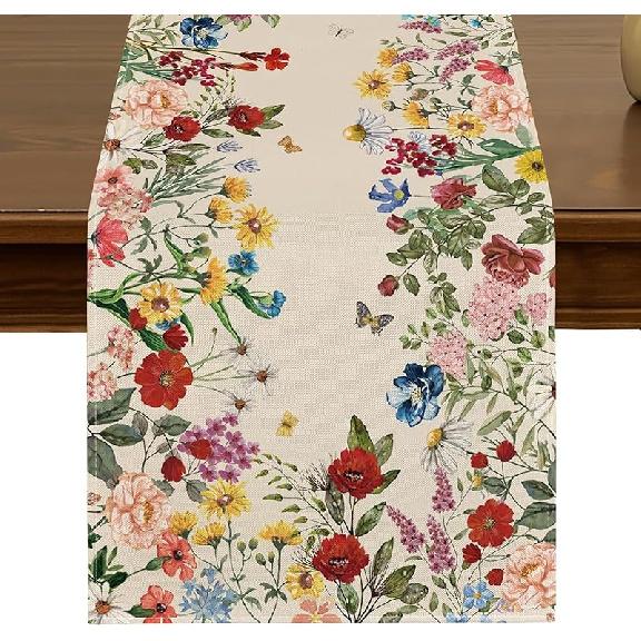 Spring Summer Lavender Tulip Table Runner 13x72 Inch Seasonal Floral Kitchen Dining Table Decor for Indoor Outdoor Farmhouse Home Anniversary Party