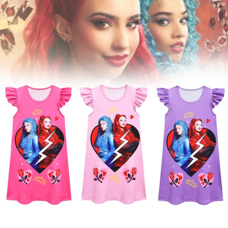 Charming New Kids Flying Sleeve Dress Descendants 4 Halloween Girl's Nightgown With Milk Silk Fabric Ideal For Summer Wear