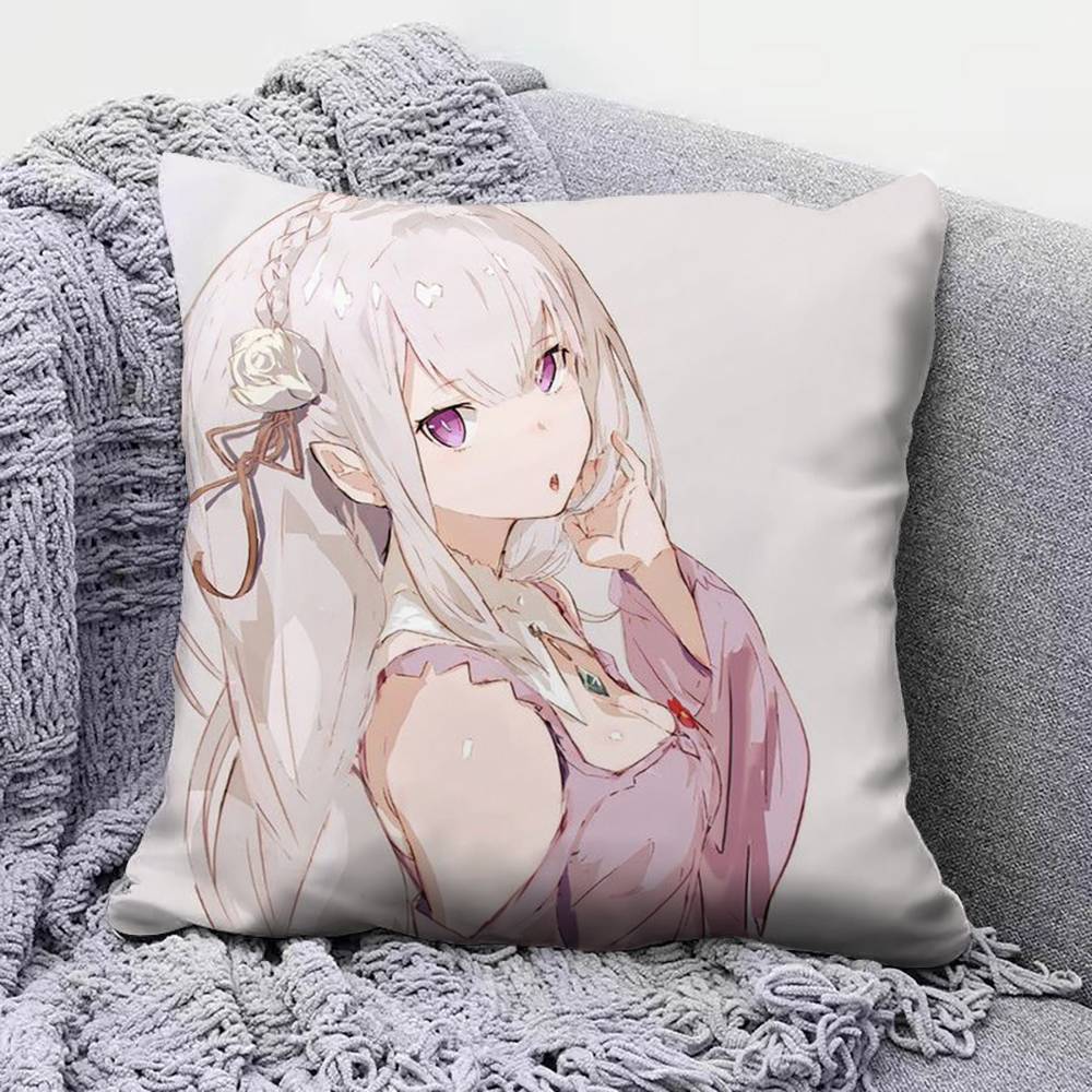 Re Zero Infinity Emilia Cute Anime GGirl  Pillow Covers Home Sofa Cushion Covers and Aecorative Custom