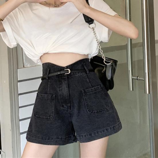 Pantaloni Scurți Denim cu Talie Înaltă pentru Femei Elastici Largi Pantaloni Scurți Jeans Casual cu Picior Lat Pantaloni Scurți de Vară cu Buzunare