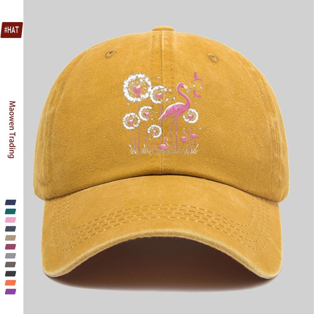 Pc Unisex Adjustable Snapback Baseball Cap with Flamingo Dandelion Print Lightweight Vintage Suitable for Dating Travel B