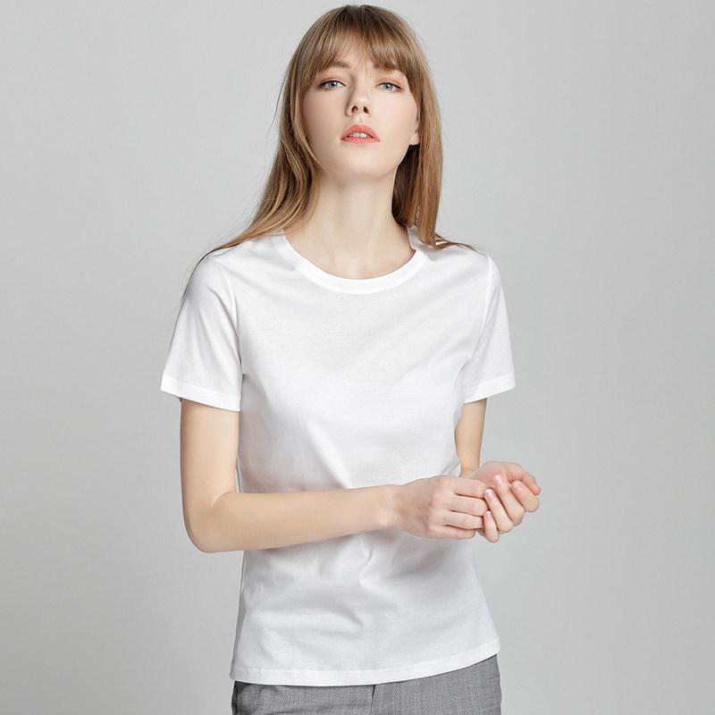 2026 Luxury Women's Double-sided Mercerized Cotton T-shirt, 230g, Short Sleeve, White, Versatile Round Neck for Summer