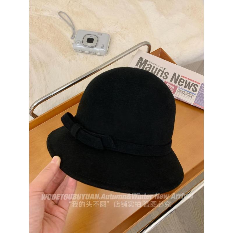 Autumn and Winter Bow Fashion Hat Hepburn Style Australian Wool Fisherman Hat French Retro Small Fragrance Elegant Top Hat