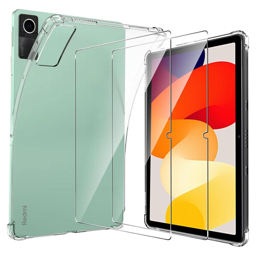 For Xiaomi Redmi Pad SE TPU Case Anti-drop Cover+2Pcs Tempered Glass Tablet Screen Film