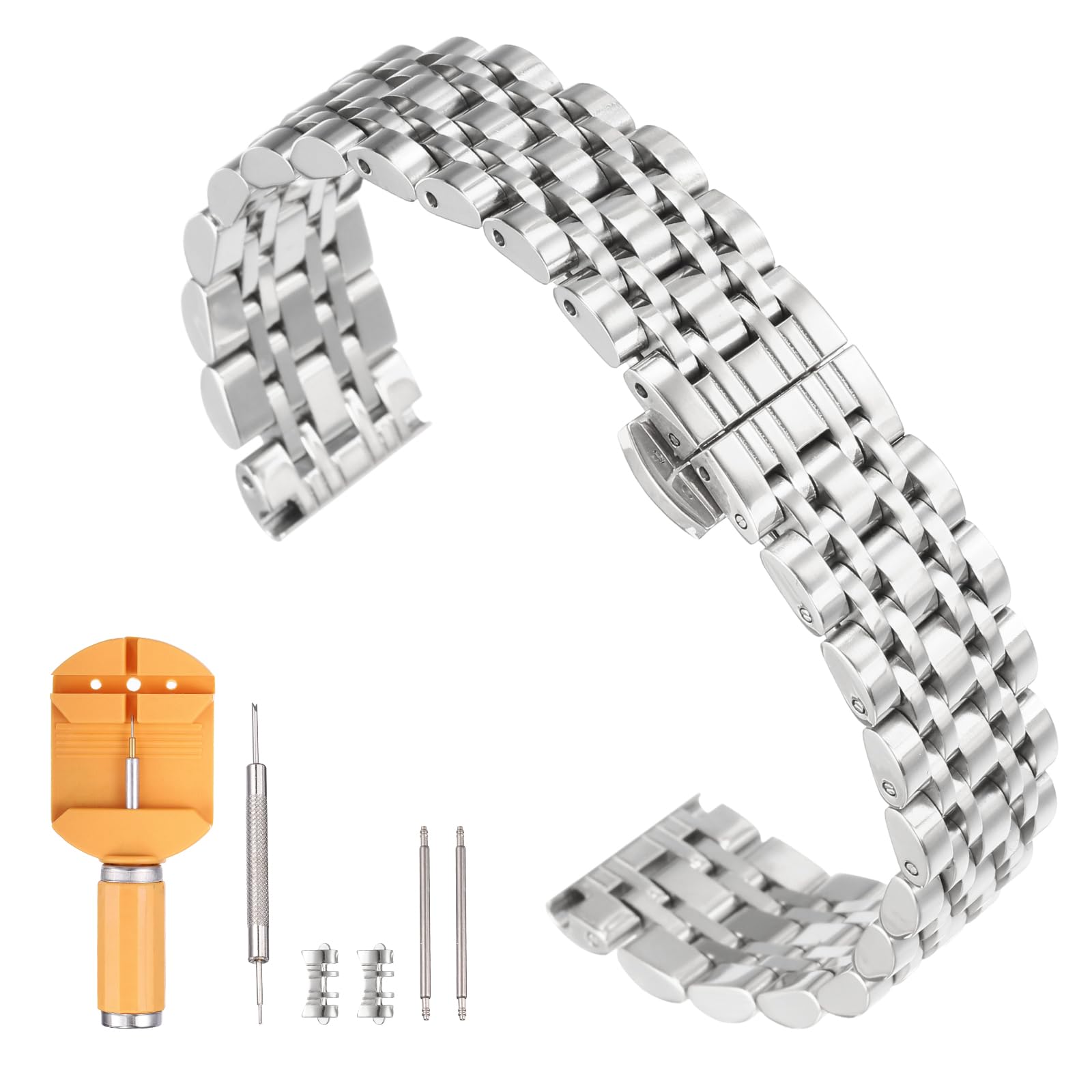 

[uxcell] Stainless Steel Watch Band 16mm Quick Release Metal Polished Finish Replacement Butterfly Buckle Strap with Removal Tool Men s Women s