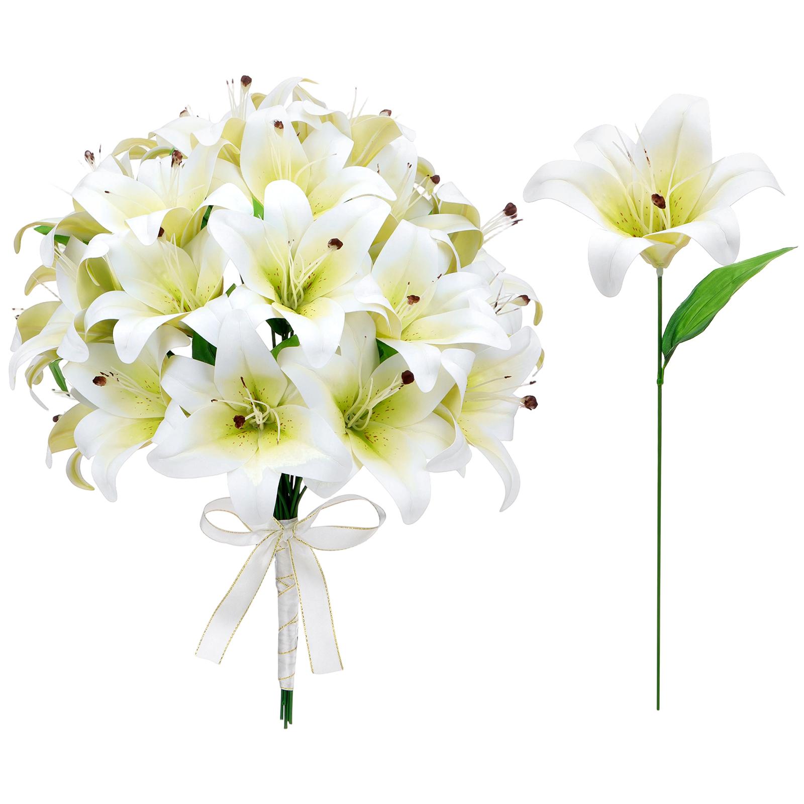 

40 Pcs Artificial Lily Flowers Real Touch Easter White Latex Fake Lily Bouquet Faux Flowers For Easter Indoor Home Table Office Wedding Decoration