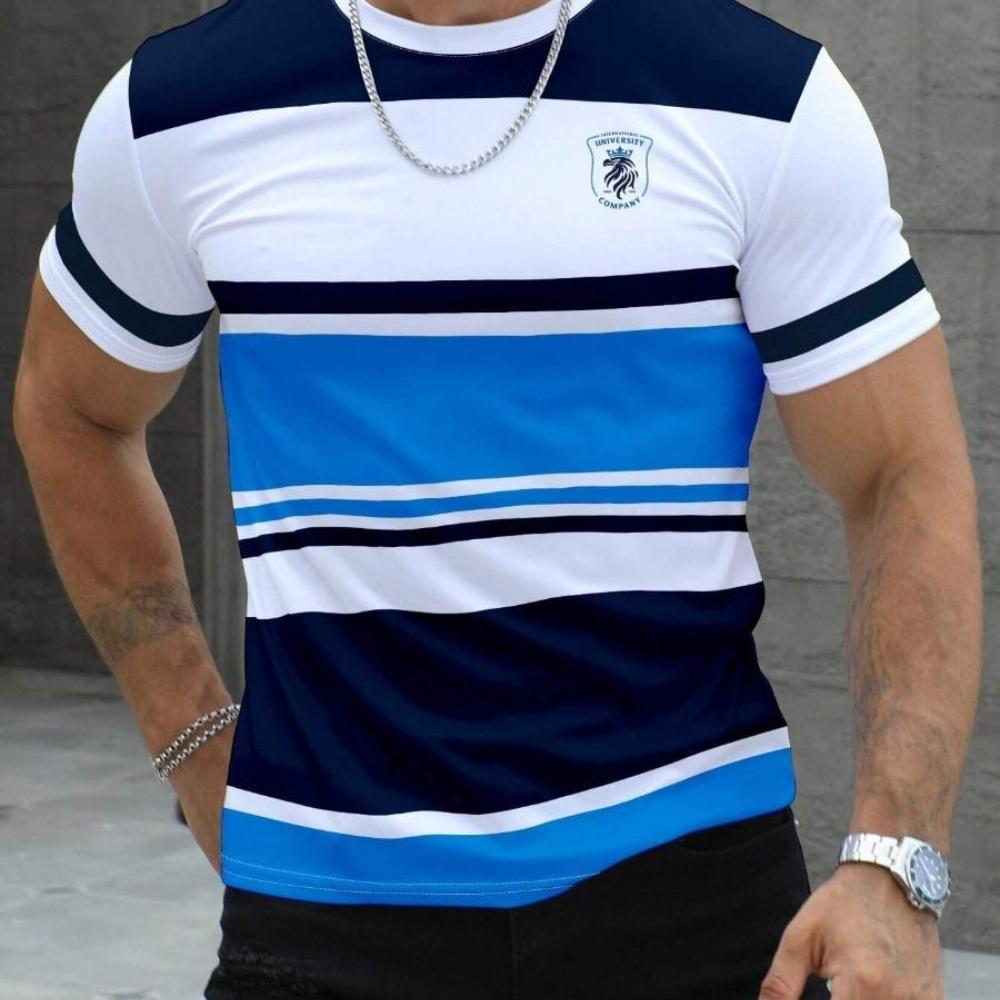Casual Streetwear Short-Sleeved Striped 3D Print T-Shirt