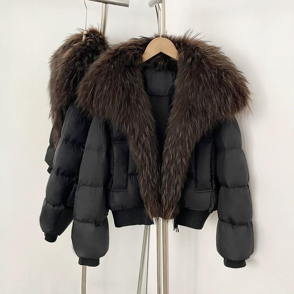 Pinghu duck down warm down jacket women's removable natural real fox fur collar jacket daily versatile top