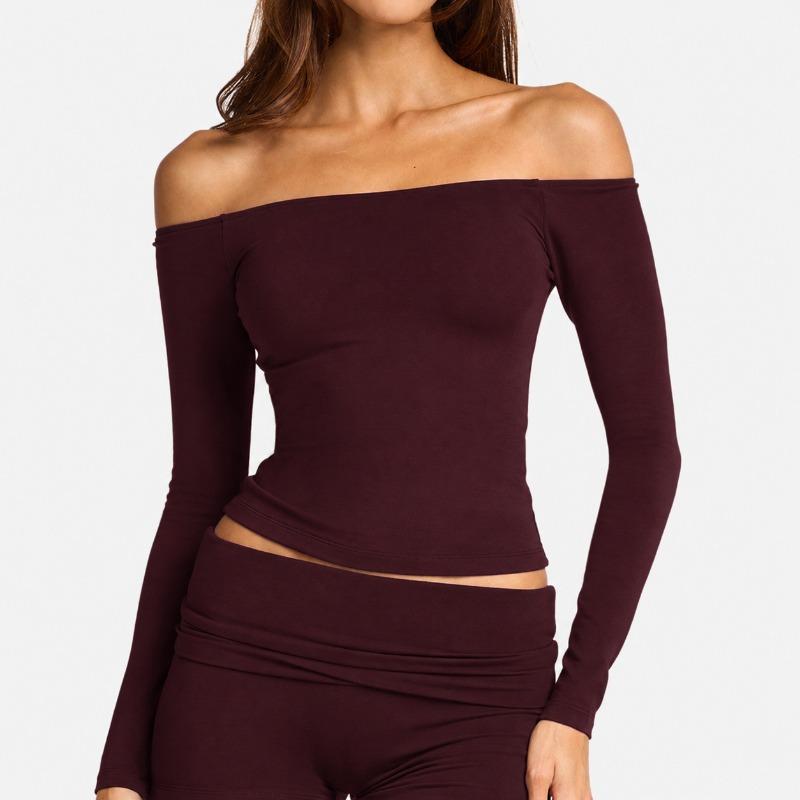 Women S Off Shoulder Long Sleeve Tight Yoga Training T Shirt