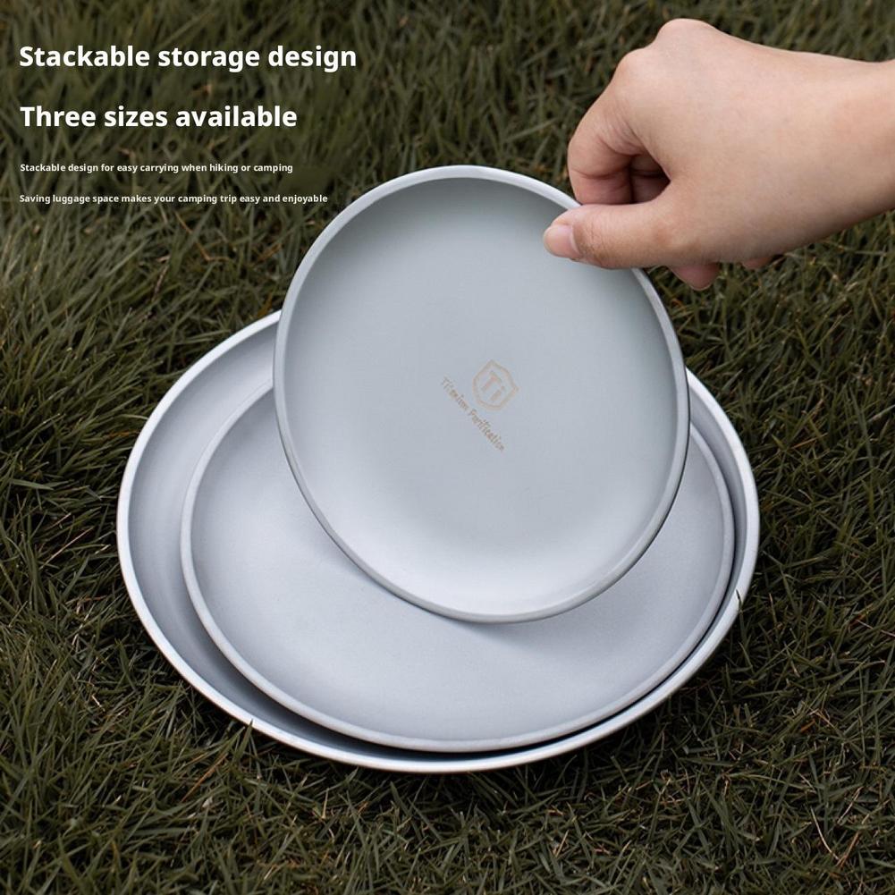 Camping Titanium Serving Plates Stackable Tableware 3-Piece Set Lightweight Durable Dinnerware for Outdoor Picnic & Home Use