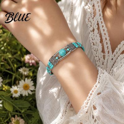 Armreif Damen Armreif Verstellbare Kettenlänge Armband Feder Anhänger Türkis