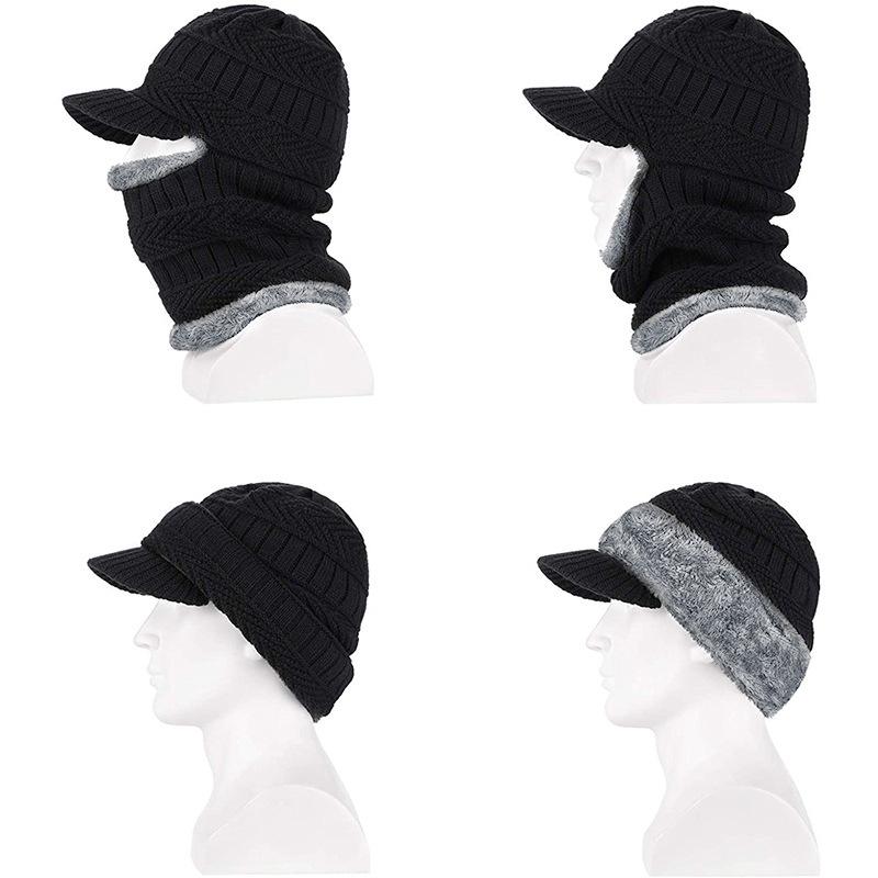 Men's Winter Wool Hat: Warm Knitted One-Piece with Face and Neck Protection for Outdoor Cycling