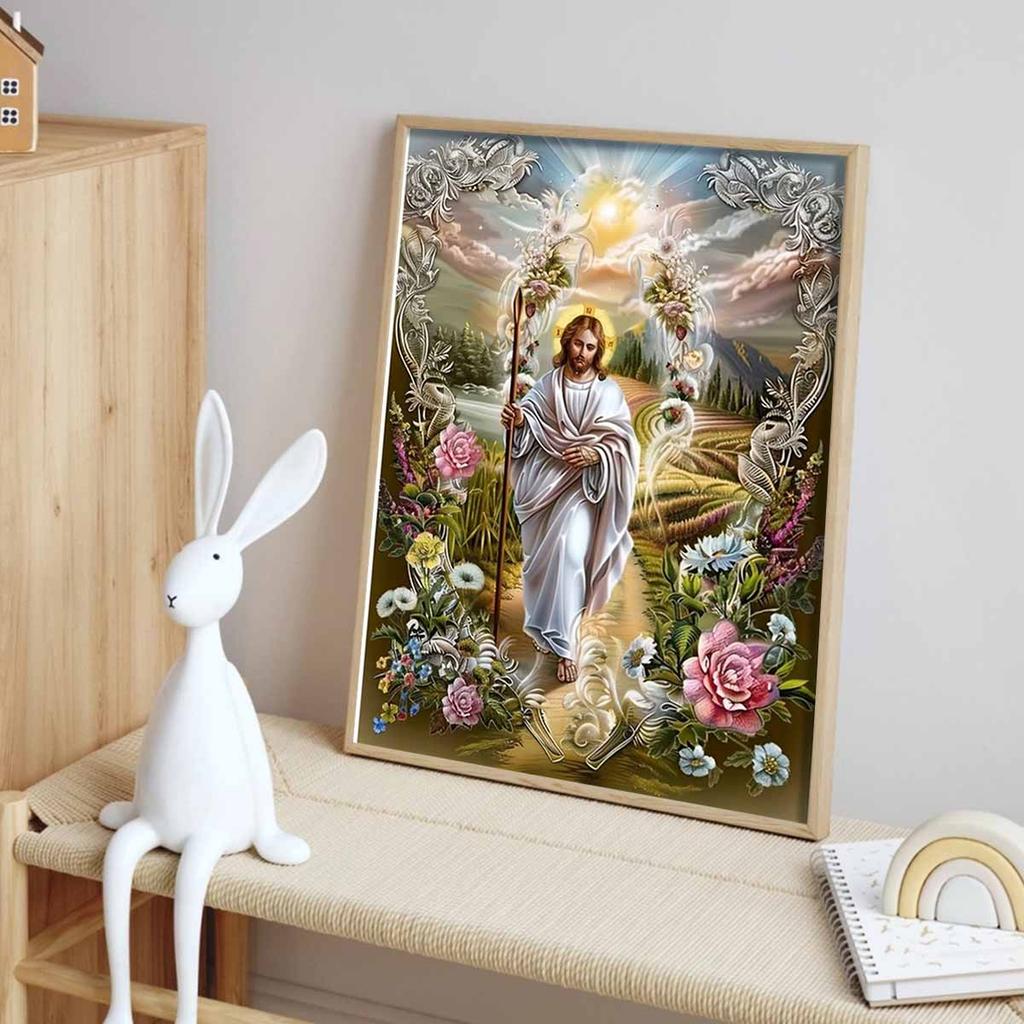 Diamond Painting Set  DIY 5D Full Diamond Religious Jesus and Flowers Crafts for Home Wall Decoration