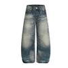 Mens Relaxed Fit Distressed Washed Denim Jeans With Ink Splatter Design Streetwear Wide Leg Trousers
