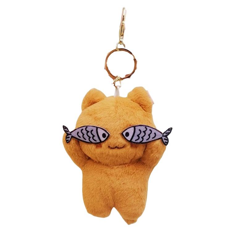 Cute Plush Cat Keychain With Mischievous Fish Design Backpack Ornament Key Ring OrangeD