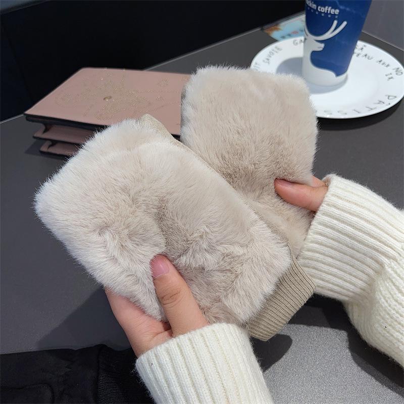 

Перчатки из плюшевой замши с полупальцами и леопардовым принтом — теплые, милые, в зимнем стиле для студентов One Size