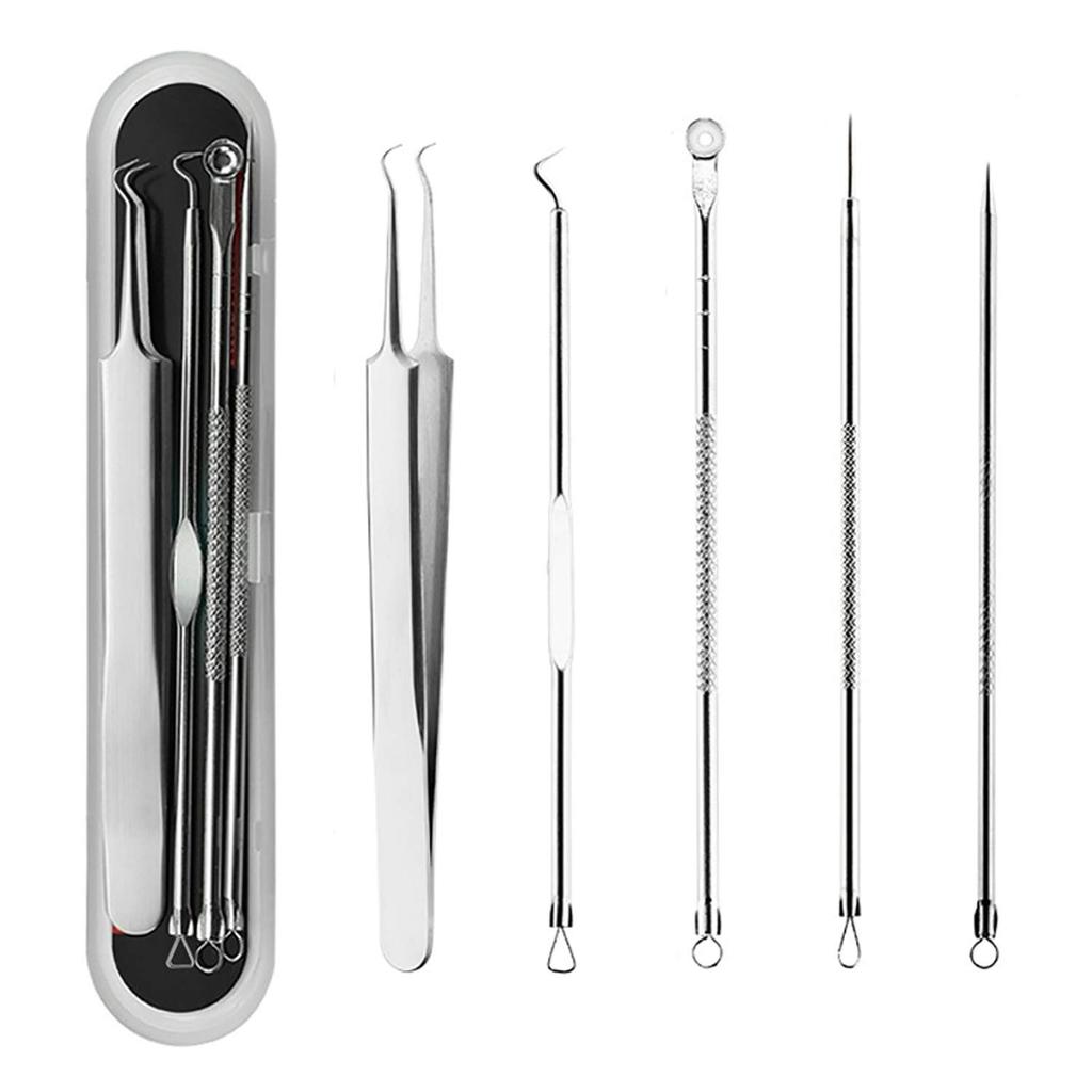 Yiteng Blackhead Acne Hair Removal Tool with Storage Antibacterial Stainless Steel Acne Pore Care Blackhead Remover, 5-Piece Set, Remover, Case,