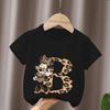 Mouse Leopard Letter A B C Name Print Unisex Women Tops Kids Tshirt Clothes Black Short Sleeve Black T Shirt