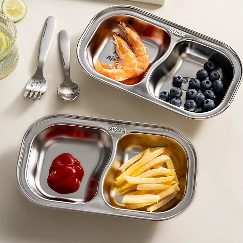 304 Stainless Steel Serving Plates, Food Portion Plates with Compartments, Dining Tray for Kids Adults