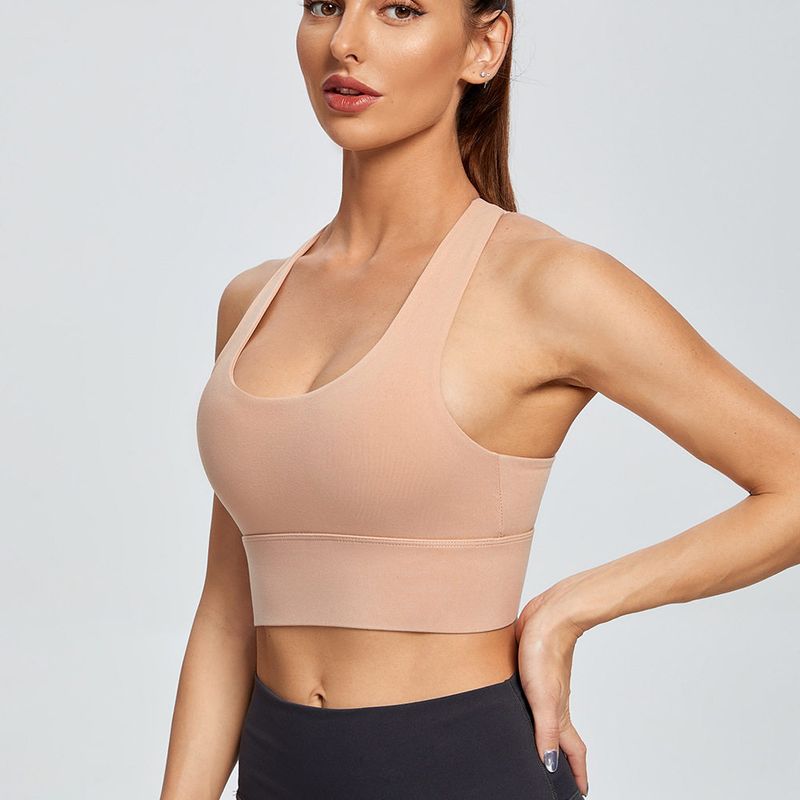 

European and American Sports Underwear Shockproof Women Plus size Cross Running Yoga Fitness Vest Thin Push up High Strength Bra M Pink