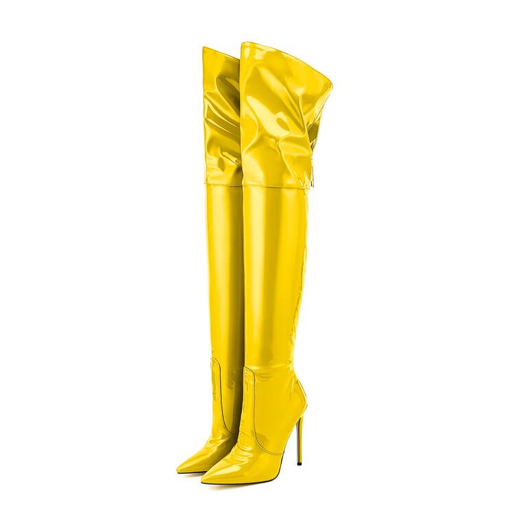 Moda Tamanho 36-47 Preto Marrom Couro Botas Acima do Joelho Mulheres Europeu Americano Outono Inverno Pelúcia Curta Salto Alto 12cm Botas Longas