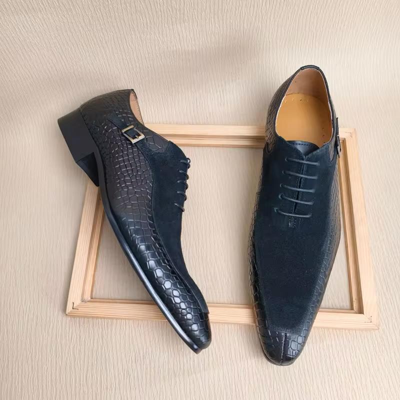 Fashion New Trendy Men Shoes Handmade Dress Shoe Oxfords Comfortable Cow Suede Top Layer Cowhide Patchwork Social Business Shoe For Man