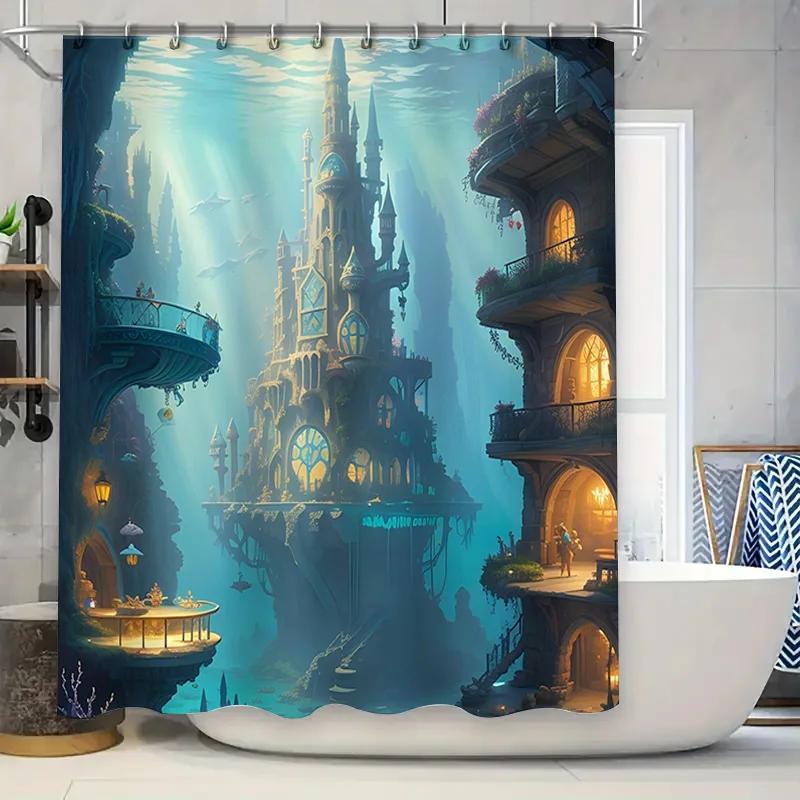 Tonnika Chen Magical Underwater Castle Printed Shower Curtain For Bathroom Decor Vivid Fantasy Scene