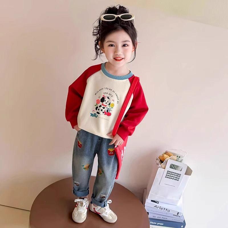 Girls' Spring Jeans Soft and Stylish Dad Pants Loose Long Pants for Outerwear