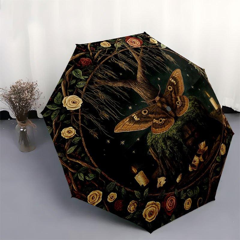 Enchanted Garden Wall Decor: Mystical Tree of Life Tapestry Umbrella, Portable 3-Fold Compact Umbrella for Men & Women R156