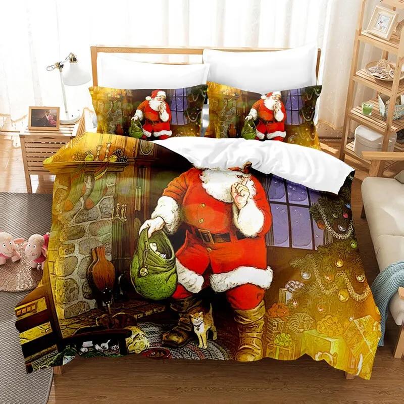 Merry Chrismas Bedding Set Boys Girls Twin Queen Size Duvet Cover Pillowcase Bed Kids Adult Fashion Home Textileextile