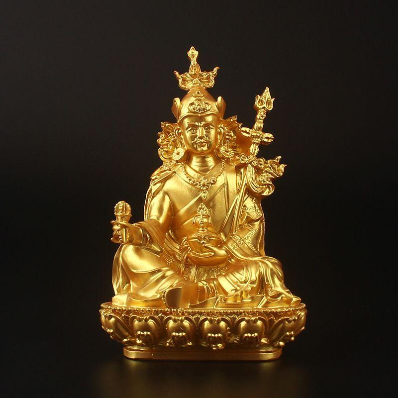 Resin Padmasambhava Statue Tibetan Buddhist Figurine Hand Painted Fine Craft Home Office Desktop Car Ornament