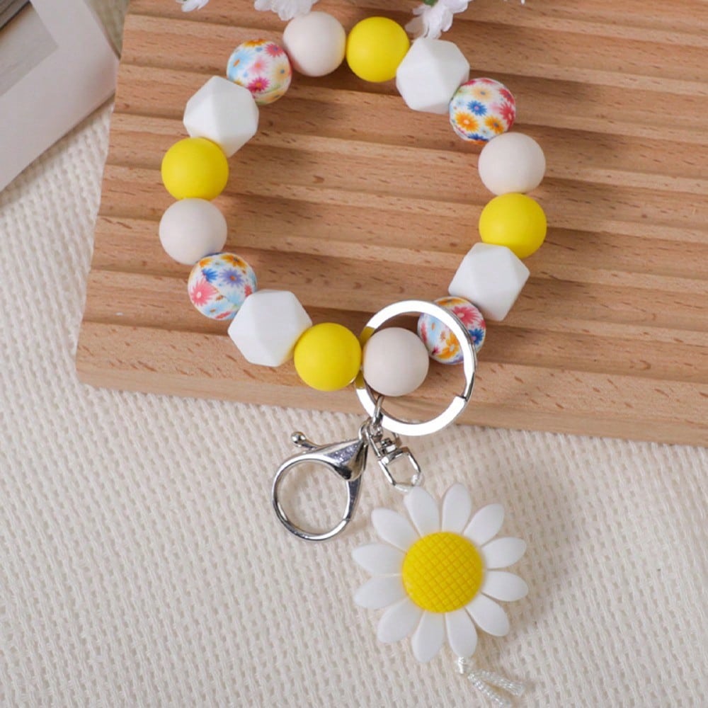 Einfaches Sonnenblumen-Silikon-Perlenarmband Taschenanhänger Armband Damenarmband Schlüsselanhänger