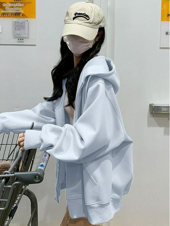 2025 Nová růžová mikina s kapucí a kardigan v korejském stylu pro ženy - Lehká, volný střih pro raný podzim/jaro