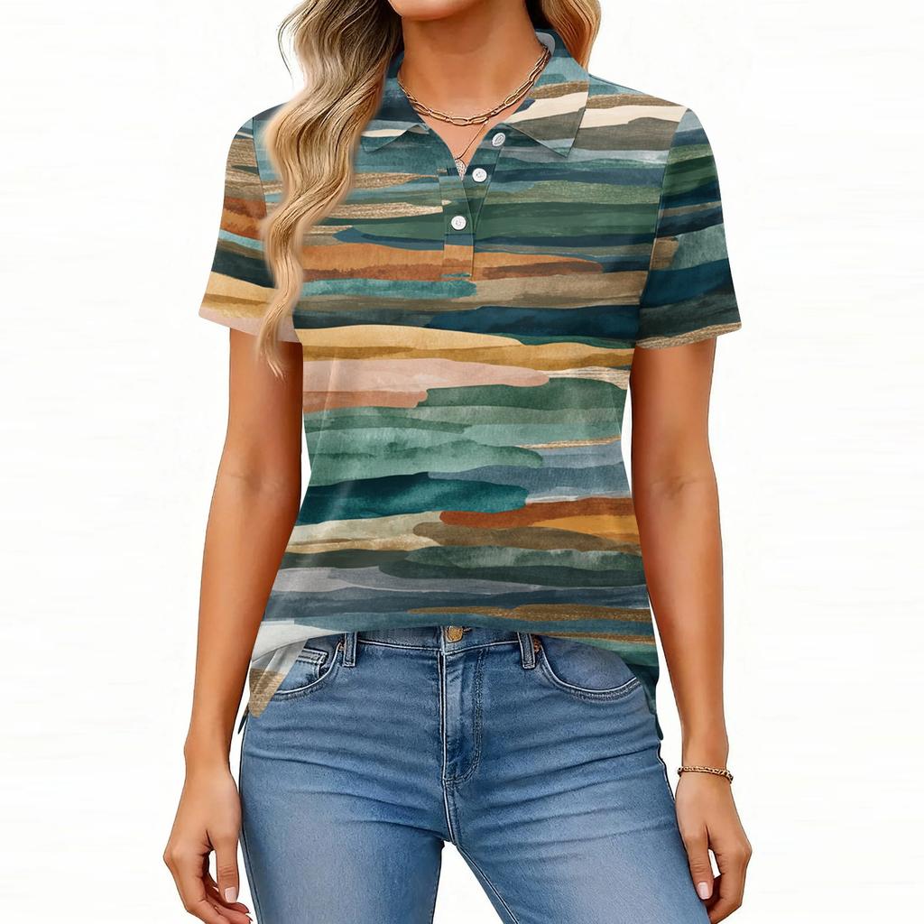 Women's Fashion Casual Lapel Short Sleeve Printed Shirt Women's Button Up Tops