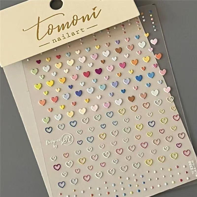 3D Macaron Heart and Star Nail Stickers - Cute Japanese Girly Adhesive with Small Patterns