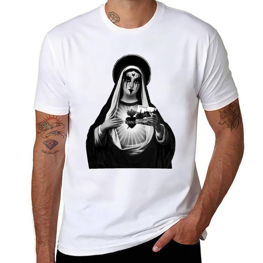 Black Metal Mary Tshirt Modern Style Print Tshirt
