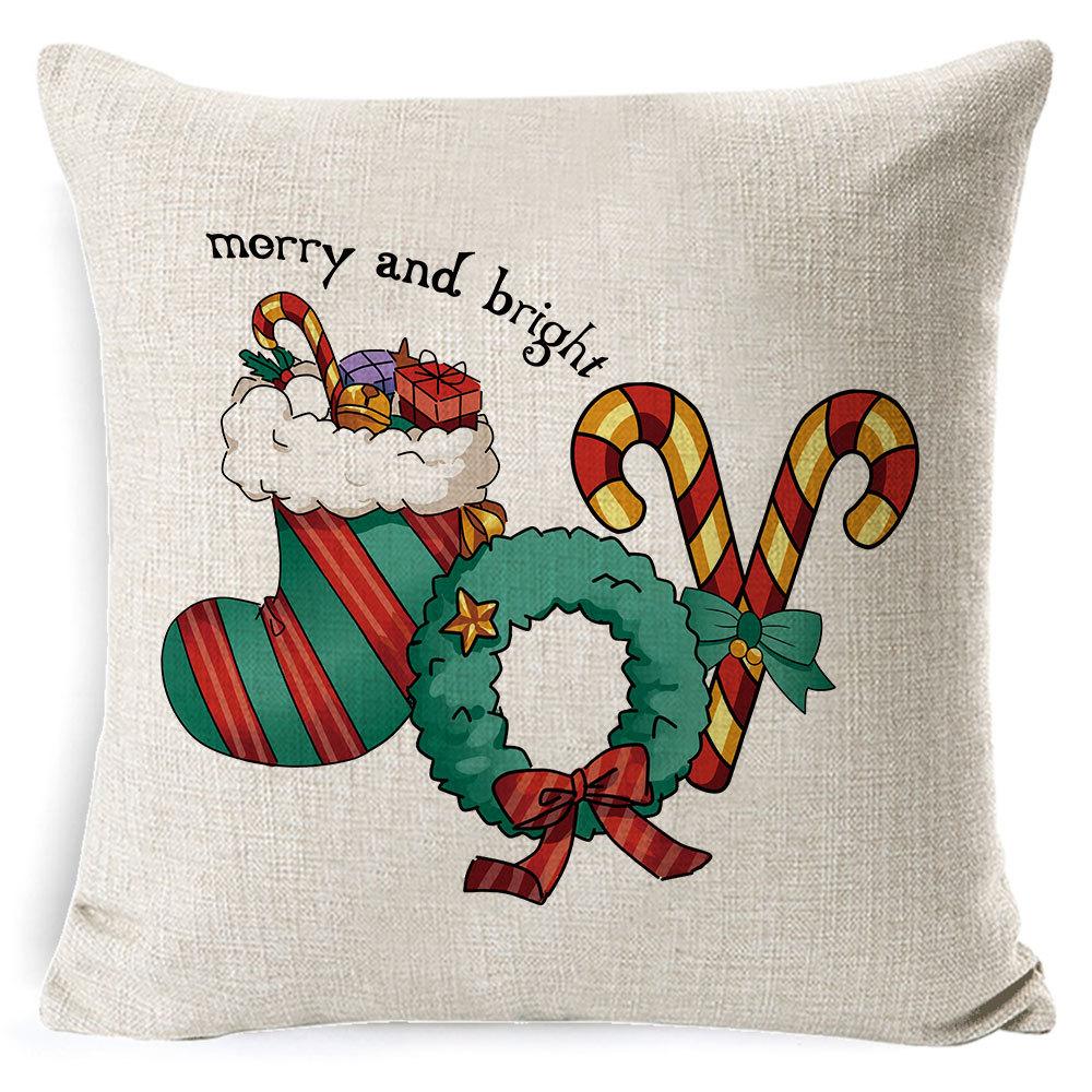 Christmas Pillowcase, Home Bedside Cushion, Linen Short Plush Printed Halloween Sofa Pillow