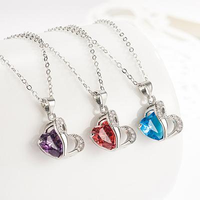 1 Set Drop Earrings Geometric Rhinestone High Gloss Cubic Zirconia Fine Workmanship Decoration Shinny Heart-shaped Pendant Necklace Women Accessory