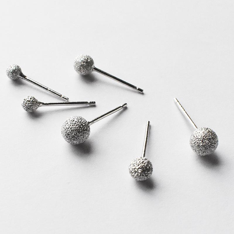 

S925 Sterling Silver Frosted Bean Stud Earrings – High-End Flash Sand Round Bead Jewelry for Women and Students 3mm Frosted Bean Stud