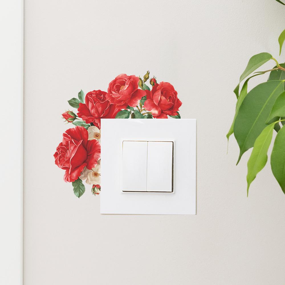Warm Valentine's Day Red Rose Bedroom Restaurant Background Switch Decoration Self Adhesive Removable Stickers