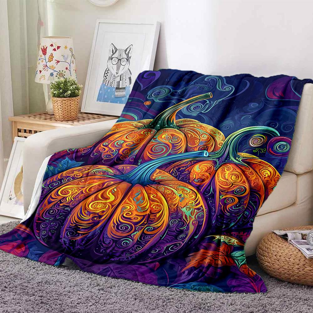 1pc Pumpkin Swirls Blanket, Lightweight Flannel Throw Blanket for Sofa, Bed, Travel, Camping, Living Room, Office, Couch, Chair, and Bed