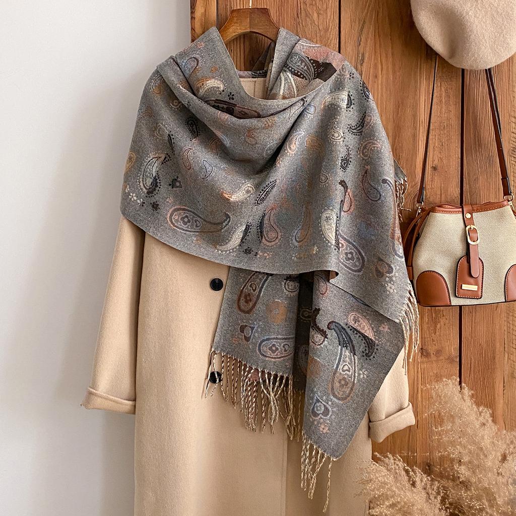 Scarf shawl high-end imitation cashmere scarf women's winter warm travel ethnic style shawl