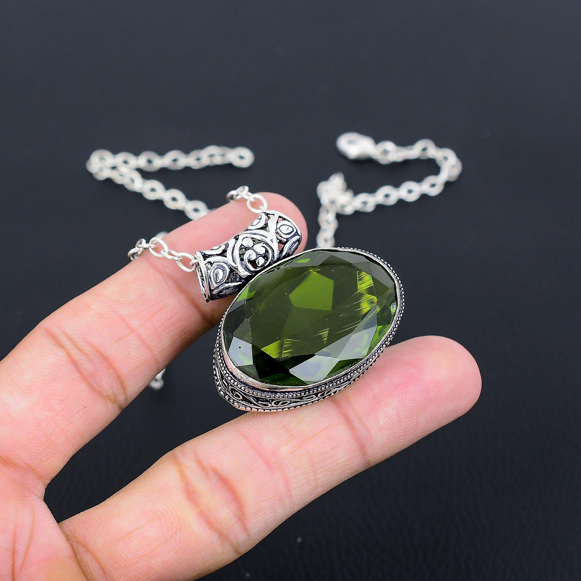 

Ювелирный кулон ручной работы из стерлингового серебра 925 пробы с драгоценным камнем перидот 1,46 дюйма