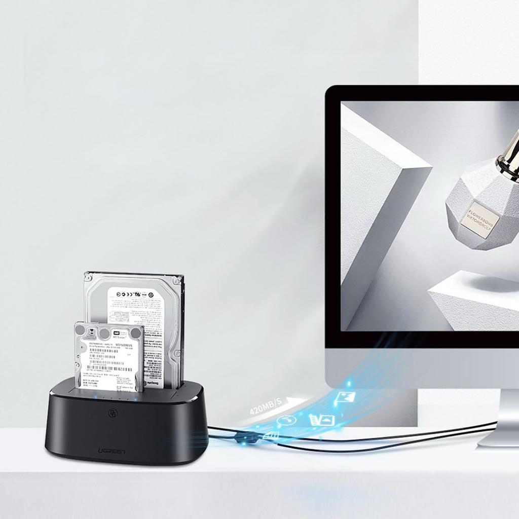 Ugreen CM198 USB 3.0 SATA Hard Drive Docking Station with EU Power Adapter - Supports 2.5"/3.5" Drives - Black