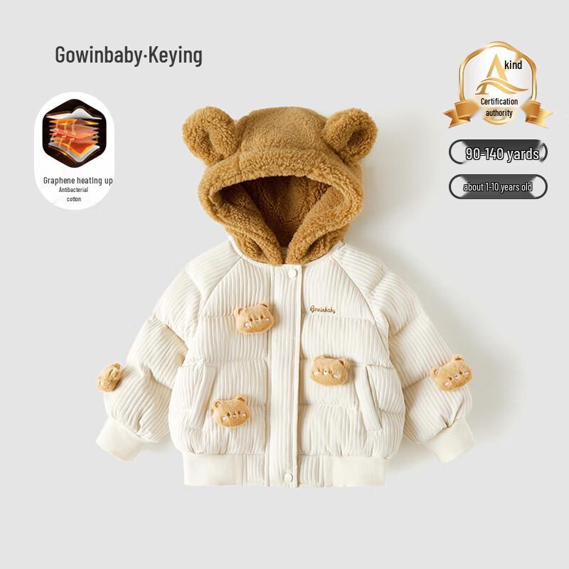 Girls  3D Bear Hooded Winter Cotton Jacket 90