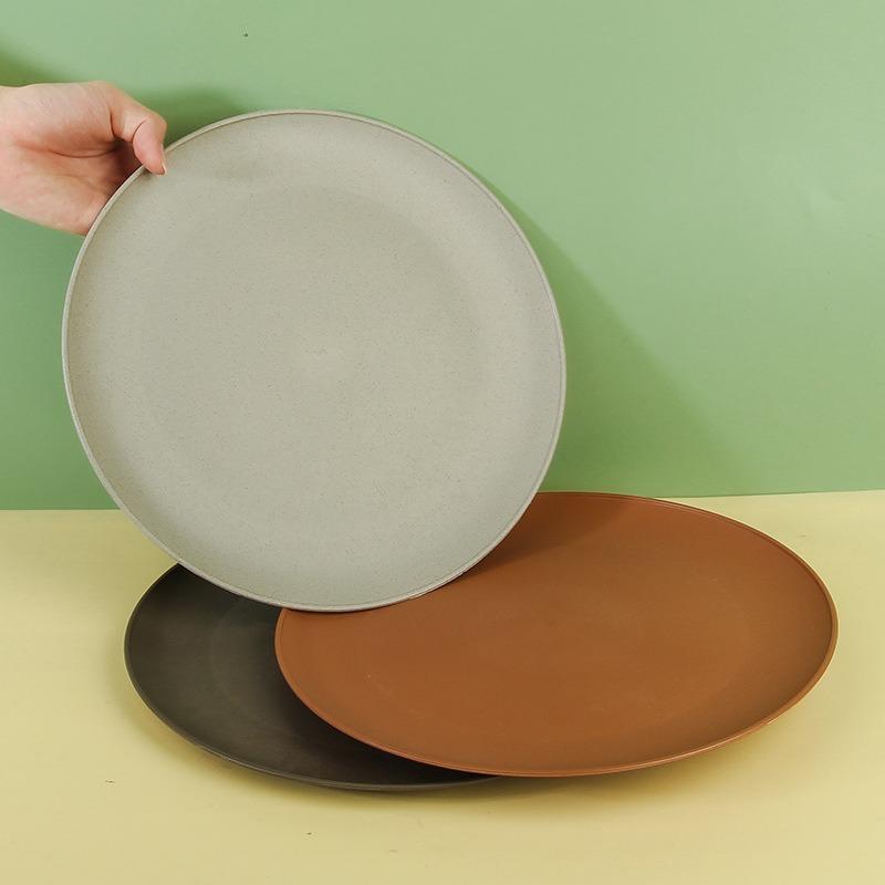 Household Wheat Straw Round Tableware, Fruit Plates, Dinner Plates, Plastic Pastry Plates