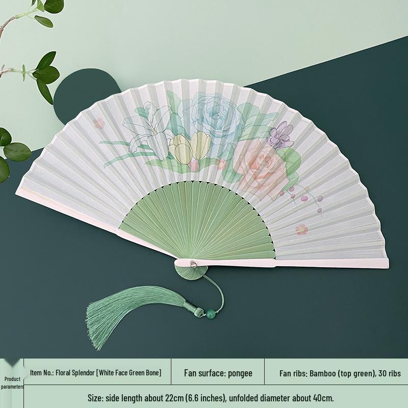 Portable Ancient Chinese Bamboo Folding Fan for Hanfu & Qipao - Gardenia Design