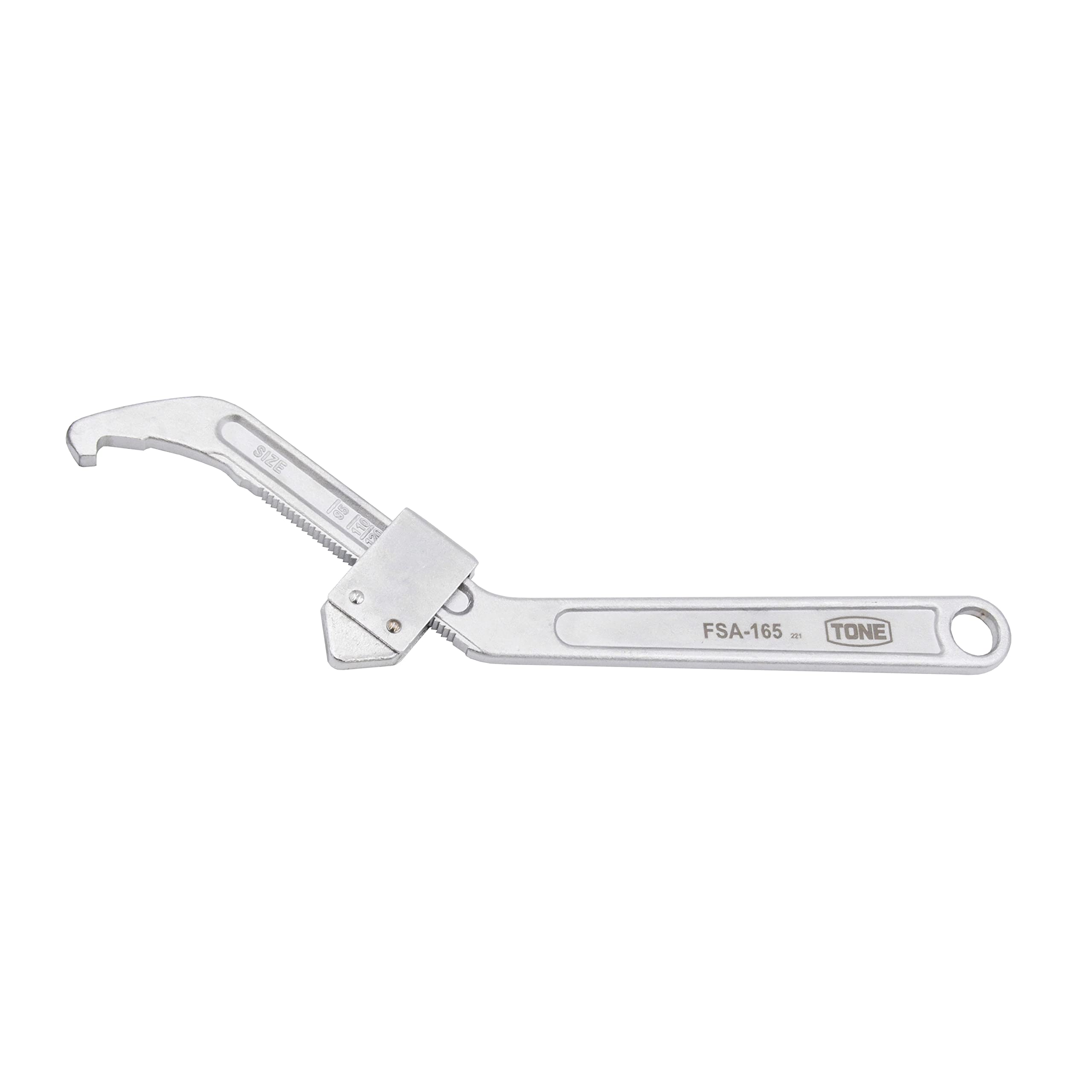 

TONE Adjustable Hook Spanner FSA-165, Fits Slotted Round Nuts with Diameters from 95 to 165mm, Total Length 375mm